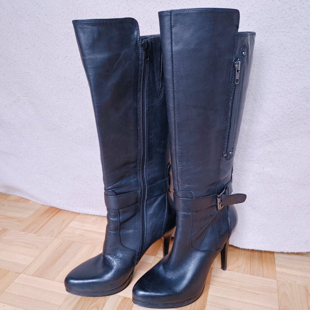 💯% Genuine Leather Black Knee High boots - some inner peeling
